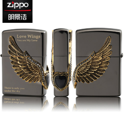 zippo打火机正版原装正品黑冰镶钻天使之翼爱神之翼送男友礼情人 - 图0