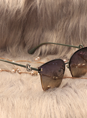 爱心镶钻无框尼龙偏光墨镜女防晒