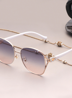 大框墨镜红色镶钻尼龙偏光女防晒