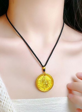 古法金包银黄财神吊坠项链女礼物