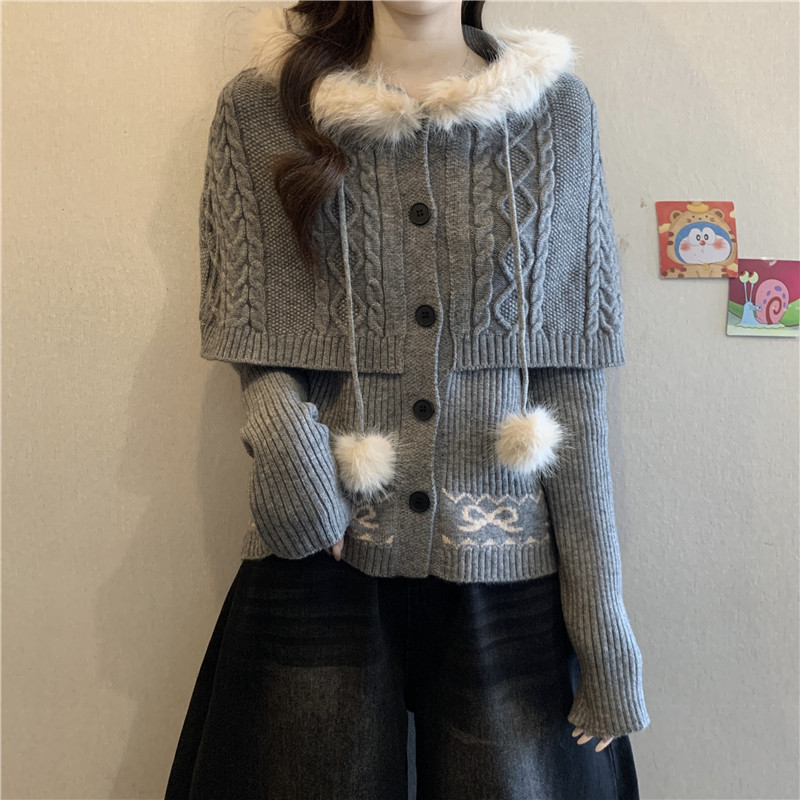 过年红色假两件连帽斗篷毛衣外套女秋冬大码胖mm加厚针织开衫上衣,淘宝优惠券,粉丝福利购,淘宝优惠卷