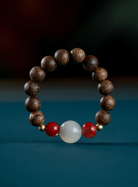 天然越南芽庄沉香文玩戒指古风