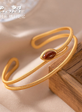 南红原创镀金镶嵌银手镯送闺蜜