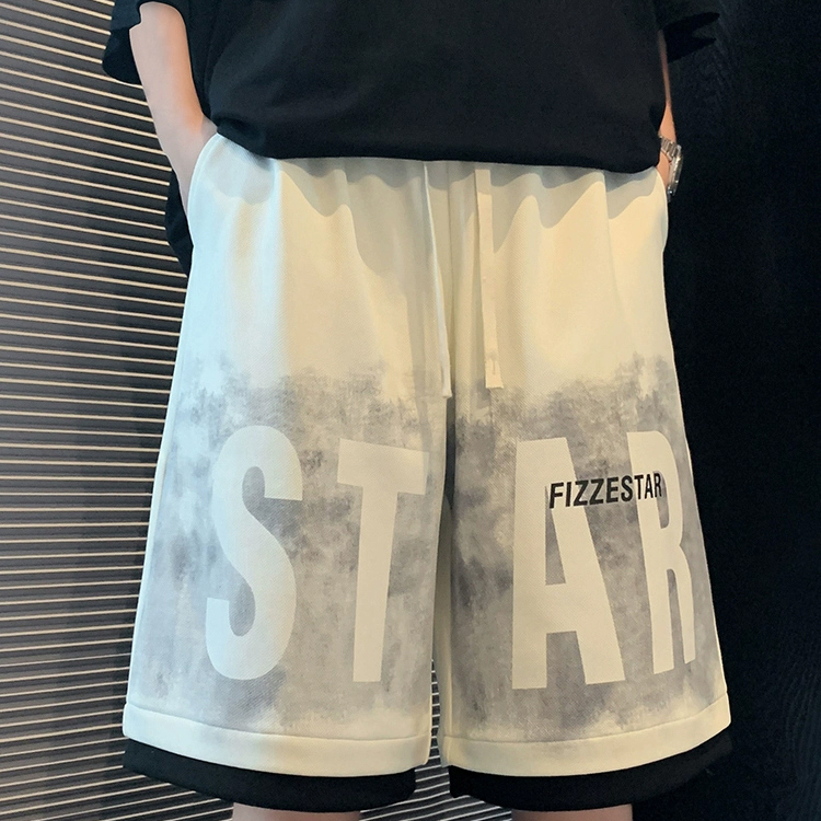 夏季休闲短裤男潮牌冰丝透气速干薄款宽松炸街运动跑步沙滩五分裤 - 图0