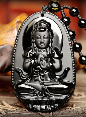 大日如来本命佛黑曜石虚空藏菩萨吊坠千手观音十二生肖守护神项链