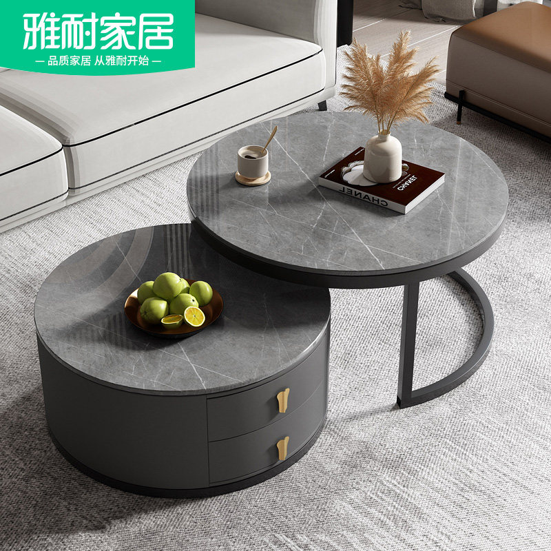 轻奢岩板客厅家用小户型圆形茶桌 雅耐家居茶几