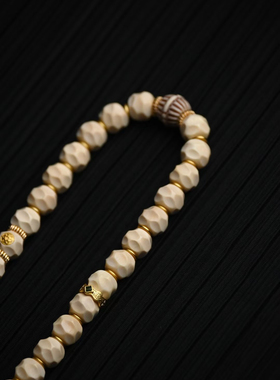 猛犸牙5A级无相手持果冻料手串搭配格桑花+银镀金金标+18k配饰