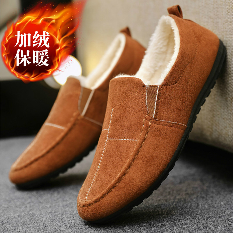 豆豆鞋男2025冬季新款加绒加厚一脚蹬懒人保暖乐福棉鞋老北京布鞋 - 图1