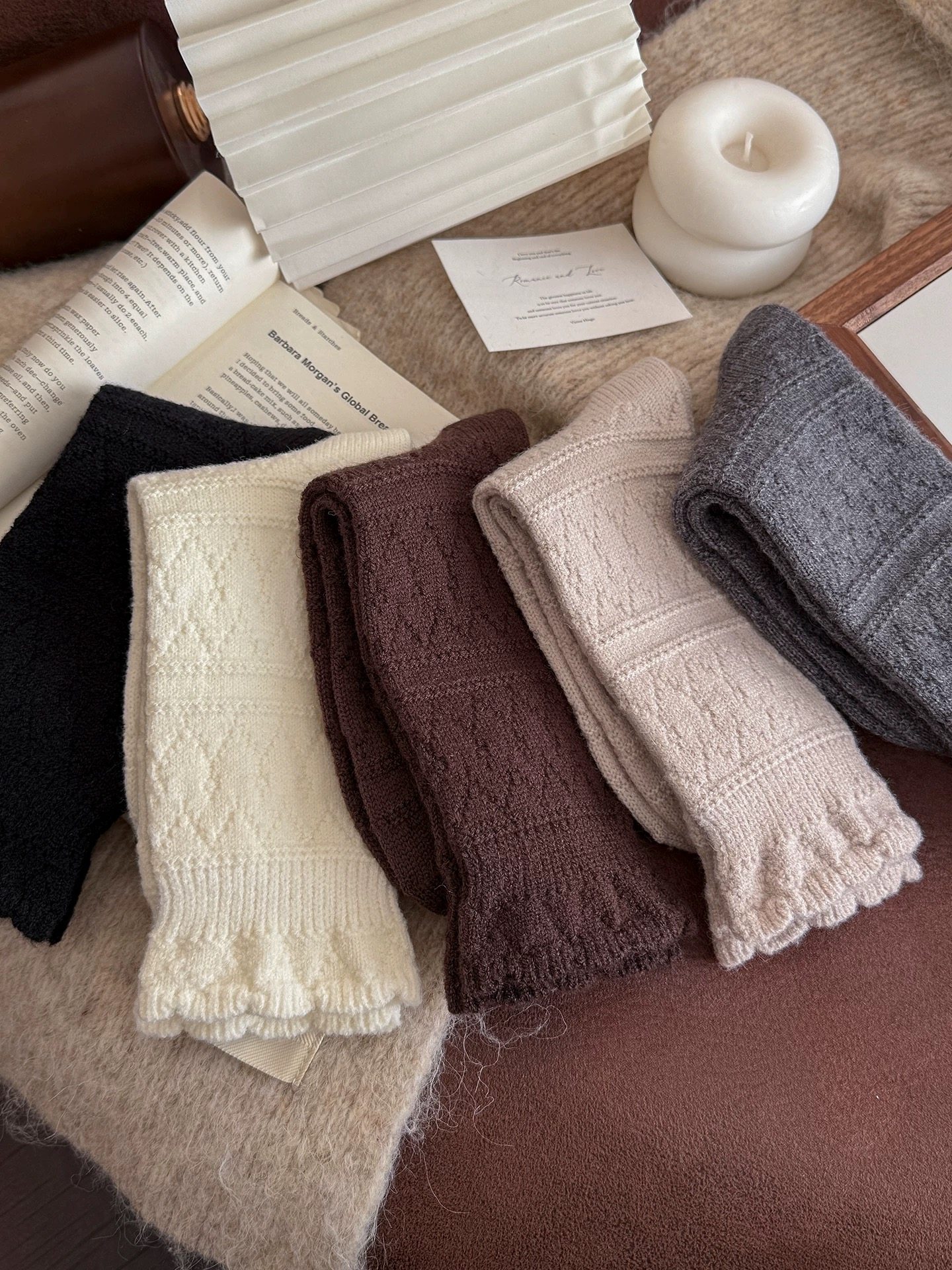 灰色羊毛袜子女秋冬季新款复古保暖中筒袜花边堆堆袜搭配勃肯鞋冬,淘宝优惠券,粉丝福利购,淘宝优惠卷