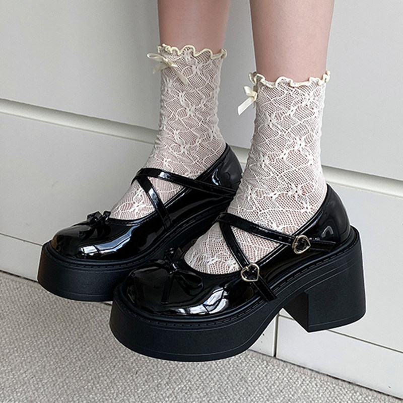 仙女高跟小皮鞋女蝴蝶结日系粗跟2025新款JK洛丽塔配裙子玛丽珍鞋,淘宝优惠券,粉丝福利购,淘宝优惠卷