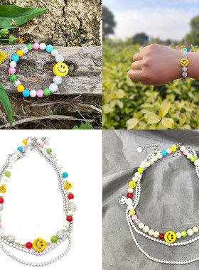 朴宰范笑脸彩珠珍珠满锆石钻项链