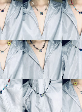 鞠婧祎同款白珠玫瑰蓝色蝴蝶项链