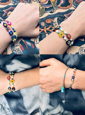 开端赵今麦李诗情同款彩色琉璃花天然淡水珍珠手链男女手绳串珠品