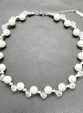 周深同款珍珠水晶钢珠项链高级感