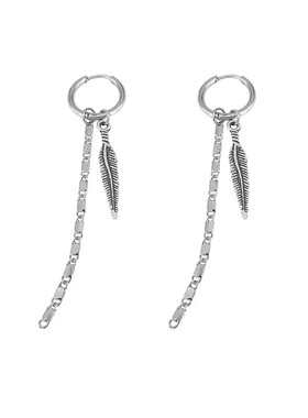 蔡徐坤同款皮颈项链钛钢树叶耳环