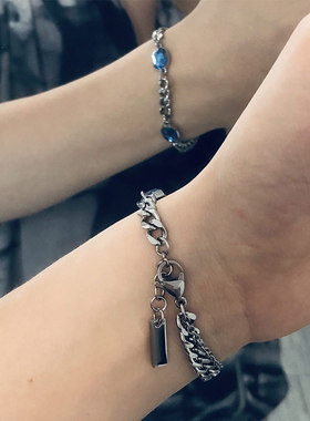 创造营2021利路修LELUSH同款蓝钻竖牌手链情侣水晶钢链手环圈饰品