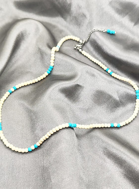 权顺荣HOSHI白木蓝色串珠项链圈