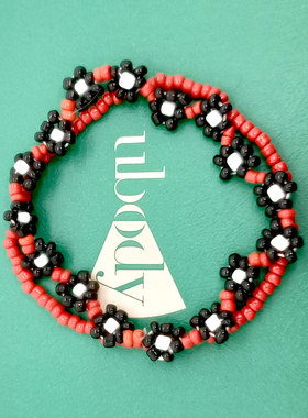 黑色防弹少年团陶瓷花朵情侣手链