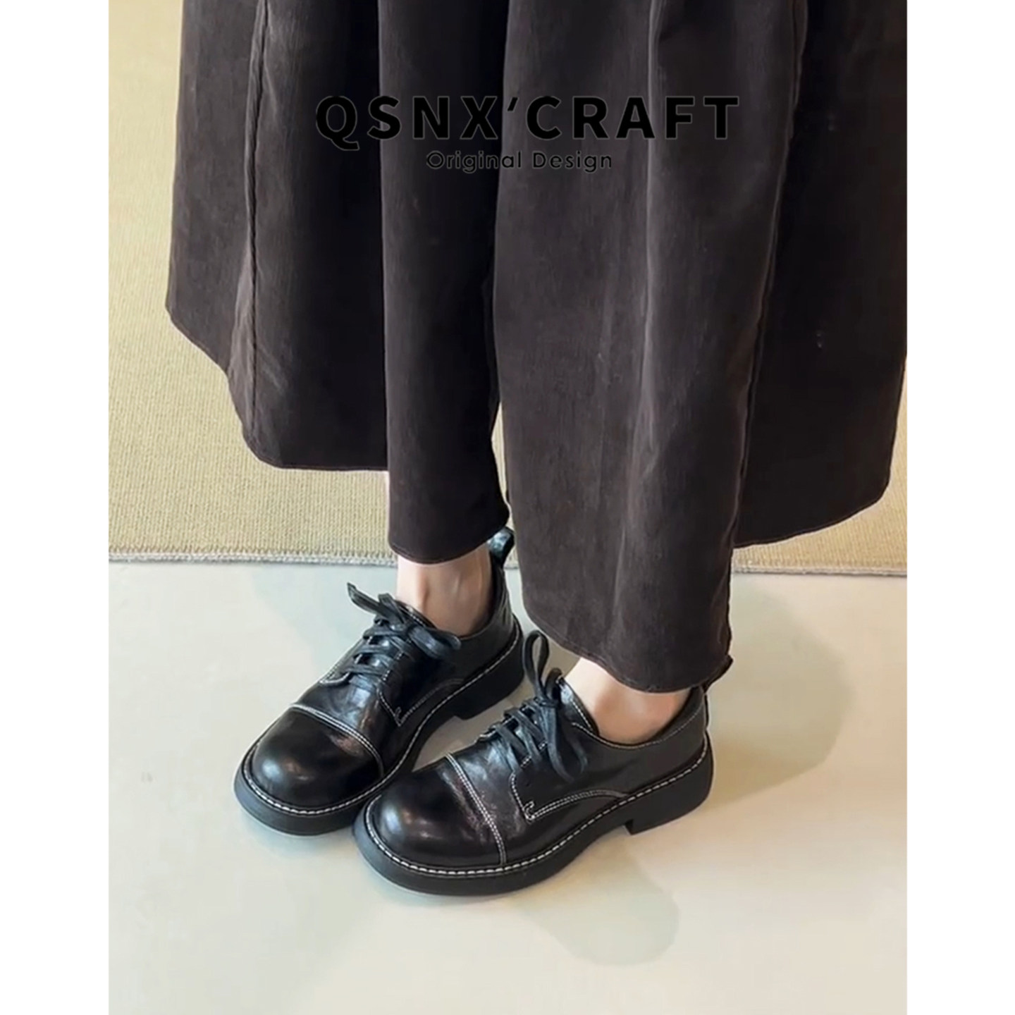 真皮版~英伦风厚底乐福鞋女2025新款系带圆头小皮鞋百搭复古单鞋,淘宝优惠券,粉丝福利购,淘宝优惠卷