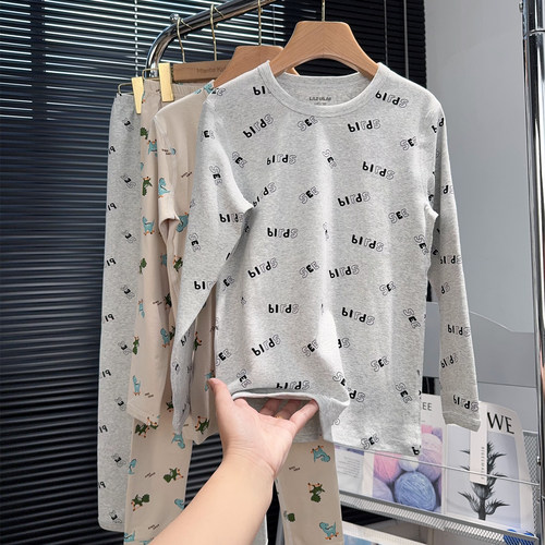 啦芙莱童装中大童内衣套装秋冬新款儿童保暖家居服男女童居家睡衣 - 图0