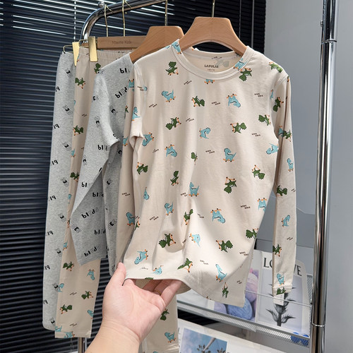 啦芙莱童装中大童内衣套装秋冬新款儿童保暖家居服男女童居家睡衣 - 图1
