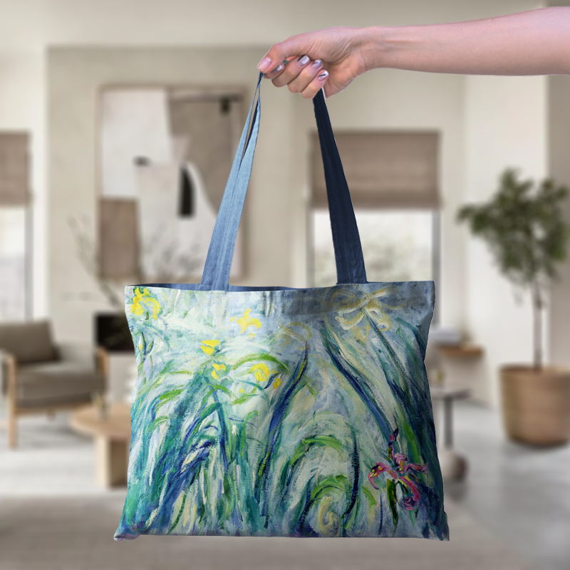 莫奈鸢尾花油画横版拉链布包定制布包手提袋单肩包书包托特包,淘宝优惠券,粉丝福利购,淘宝优惠卷