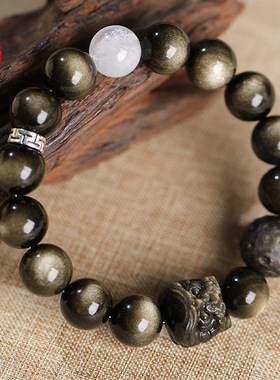 蓓蓓福   天然黑曜石原创手链银曜石金曜石手串DIY手链设计批发