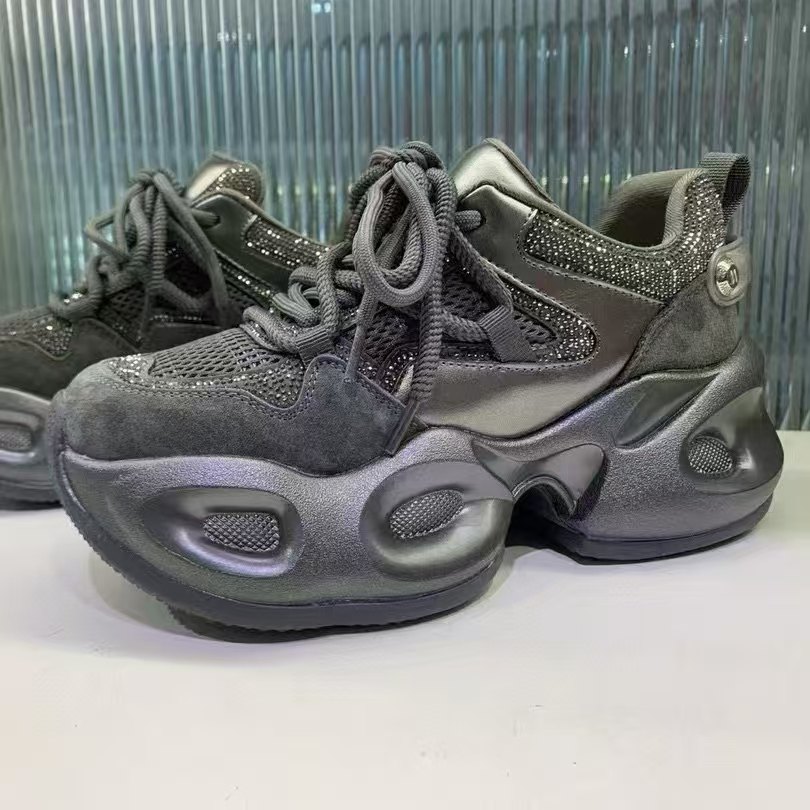 2025春款 时尚高颜值老爹鞋牛皮网面亮钻增高厚底休闲鞋30-11,淘宝优惠券,粉丝福利购,淘宝优惠卷