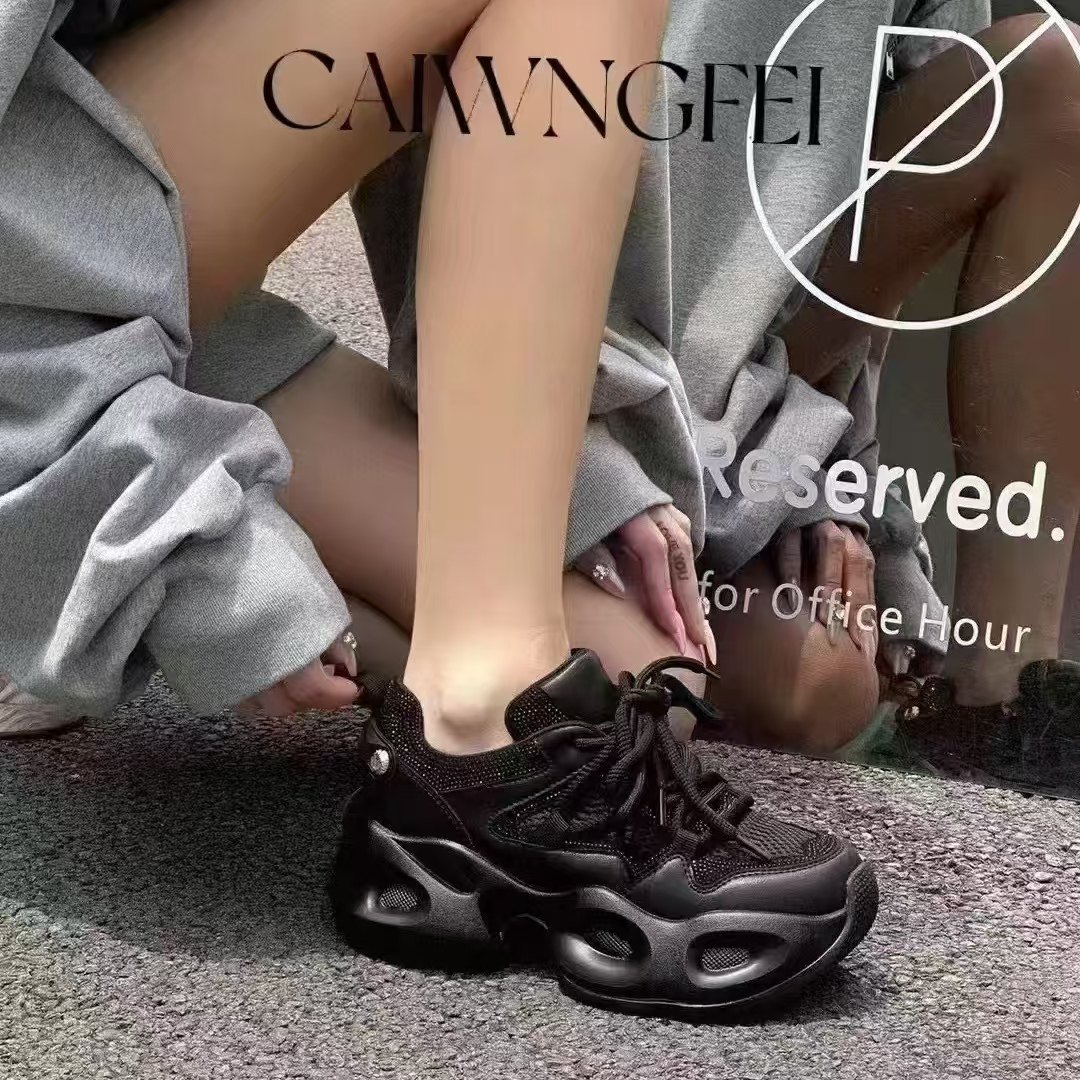 2025春款 时尚高颜值老爹鞋牛皮网面亮钻增高厚底休闲鞋30-11,淘宝优惠券,粉丝福利购,淘宝优惠卷