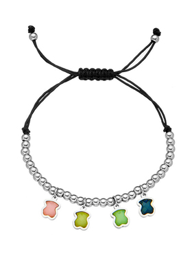 熊家304不锈钢编织手链手工编织4mm钢珠四色亚克力小熊女款手链