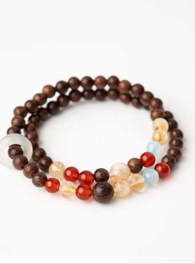 【拾花令】设计感敦煌金丝檀木手串天然黄水晶玛瑙玉髓跑环手链