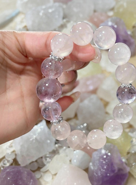 天然马达加斯加粉水晶手串女生简约感薰衣草紫水晶手链串珠