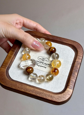 小众设计感新款水晶串珠天然黄胶花虎眼石手链透明白水晶双尖手串