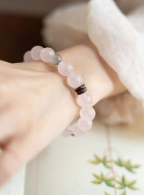 「菀桃」天然马达加斯加粉水晶灰月光紫水晶手链国风温柔沉香手串