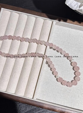 天然马达加斯加粉水晶项链女夏珍珠锁骨链小众感温柔甜美颈链