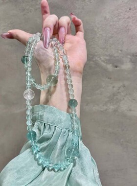 「青山绿水」薄荷绿水晶手链薄荷曼波串珠绿萤石手串多圈叠戴手串
