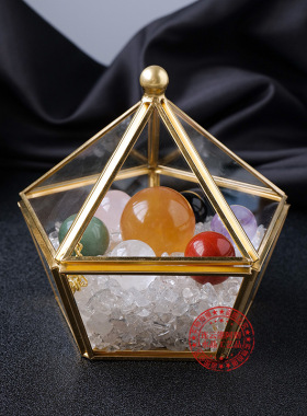 天然水晶球七星阵摆件白水晶消磁石矿标消磁碗玻璃盒家居装饰摆件