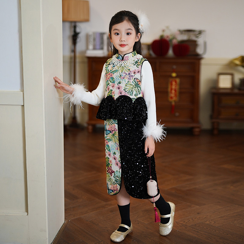 80944女童汉服马甲裤子两件套2025冬季新中式国风拜年服宝宝套装,淘宝优惠券,粉丝福利购,淘宝优惠卷