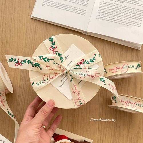 Merry Christmas圣诞礼物包装丝带螺纹节日礼品绳花艺缎带蝴蝶结 - 图1