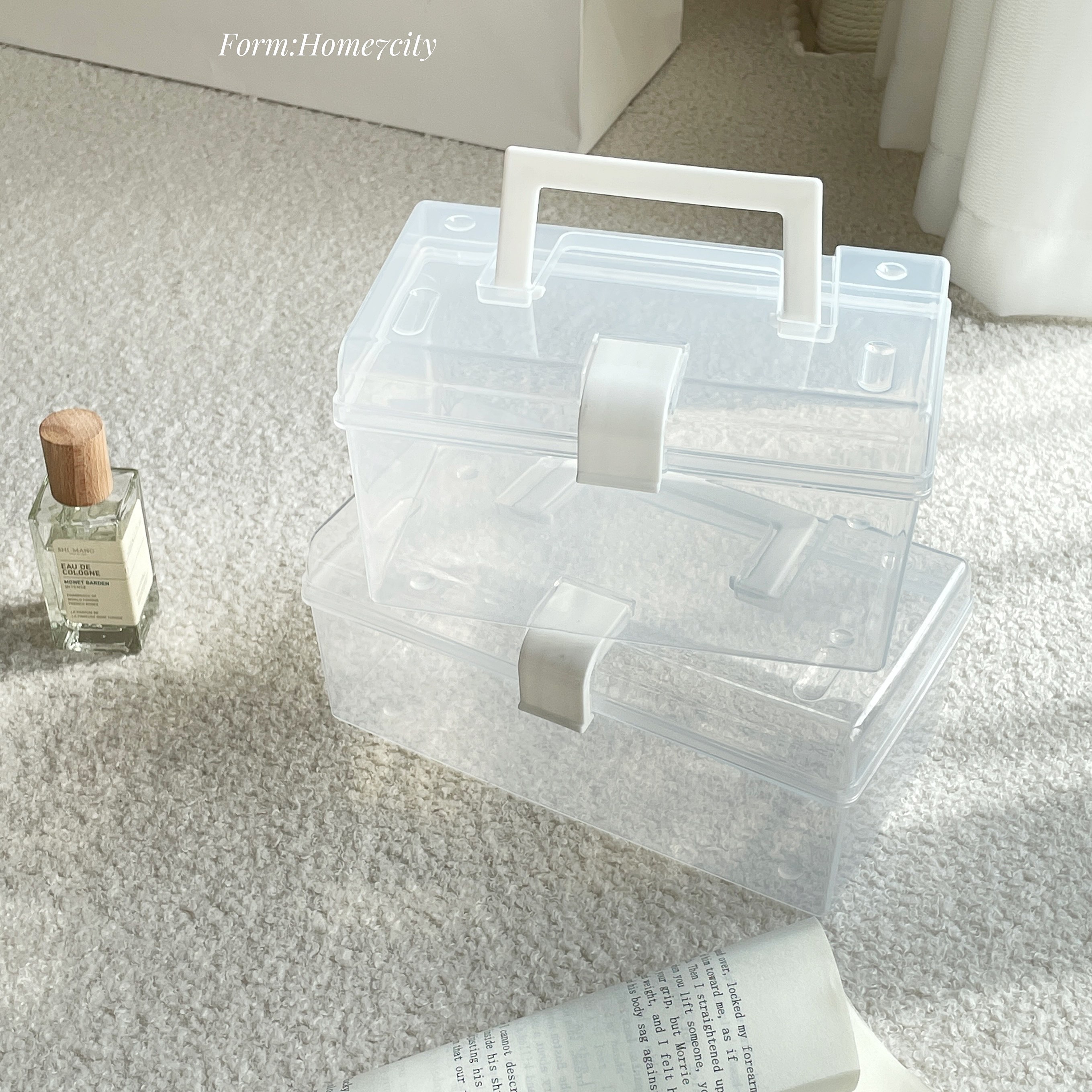 ins透明手提盒学生桌面整理盒家用药盒美术生工具箱大号小号简约