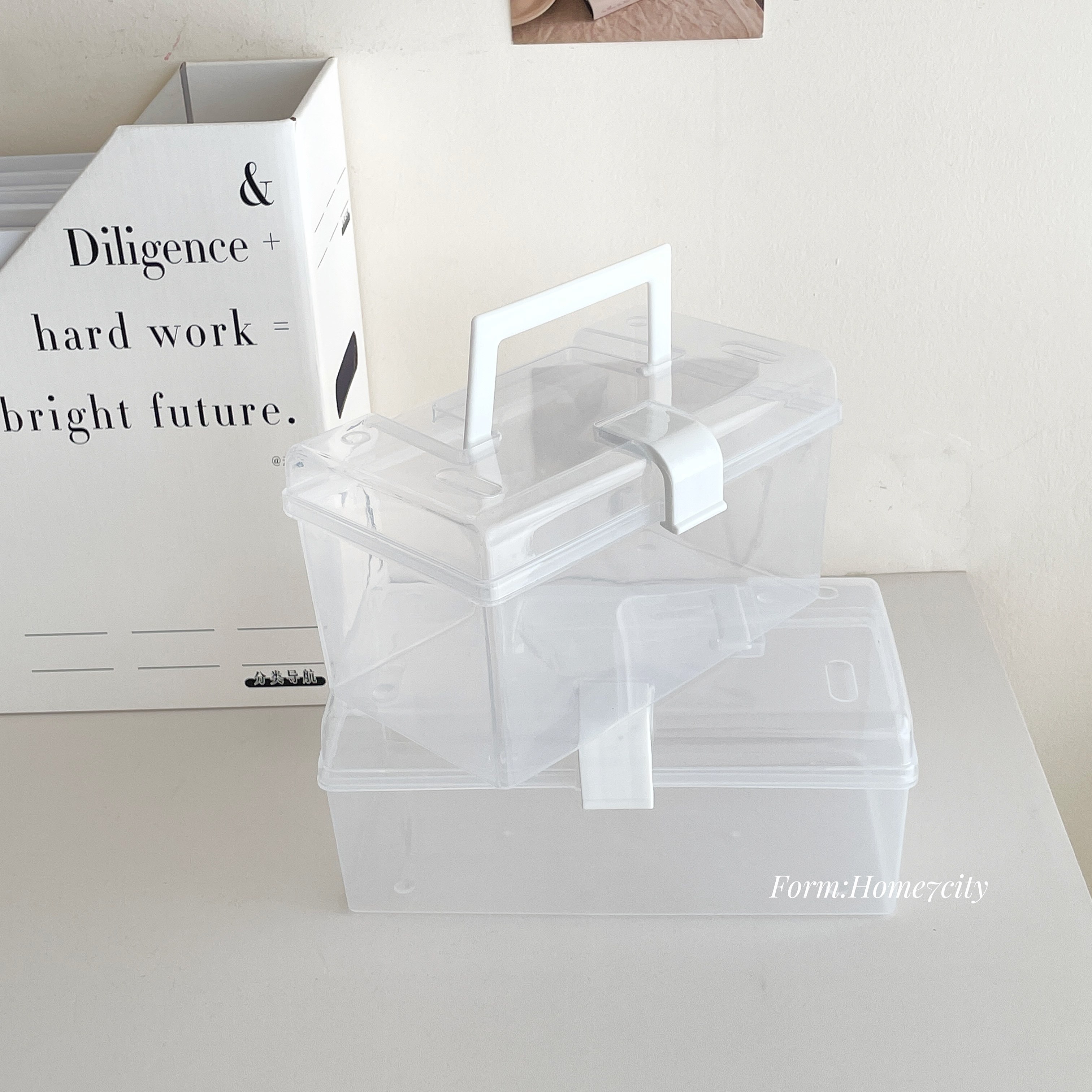 ins透明手提盒学生桌面整理盒家用药盒美术生工具箱大号小号简约