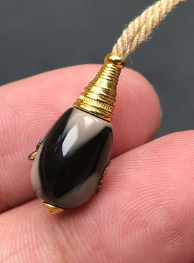 9MM天然虎牙天珠三通DIY虎牙天珠玛瑙三通纯铜佛塔文玩三通配件