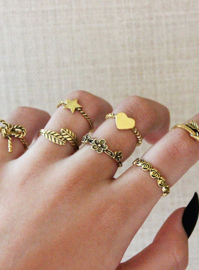 蝴蝶结爱心五角星花朵树叶戒指