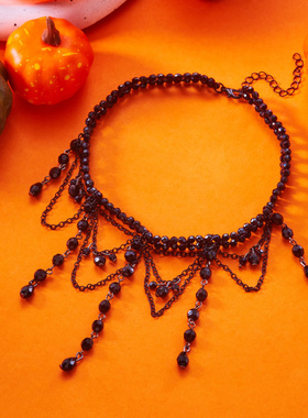 万圣暗黑血滴流苏水晶项链