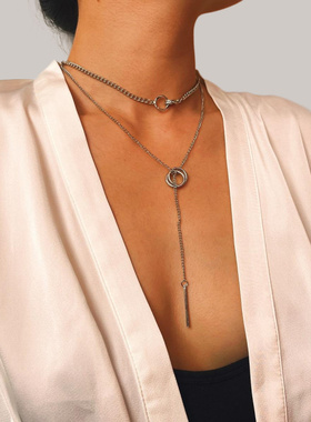 欧美潮酷双圈锁骨链40