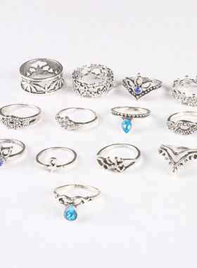 欧美风水滴雕花独角兽镂空戒指