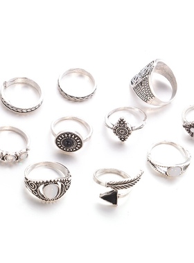 欧美风关节复古夸张宝石组合戒指