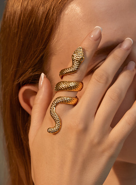 朋克风金属动物复古夸张蛇形戒指