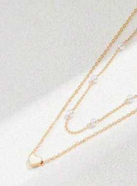 欧美跨境珍珠爱心项链百搭珍珠多