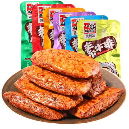 扁担老头素牛排豆干手撕素肉卷豆制品辣条手磨零食大豆素牛肉即食 - 图3